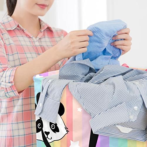 Panda Gökkuşağı Çizgili Yıldız Baskı Katlanabilir çamaşır Sepeti, 60L Su Geçirmez çamaşır sepetleri Çamaşır Kutusu