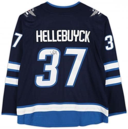 Çerçeveli Connor Hellebuyck Winnipeg Jets İmzalı Mavi Fanatikler Ayrılıkçı Forması-İmzalı NHL Formaları