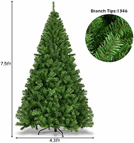 Yapay Noel Ağacı, 7.5 FT Noel Ağaçları 1346 İpuçları Premium Menteşeli PVC Sahte Kalem Noel Ağacı w/Katı Metal Taban