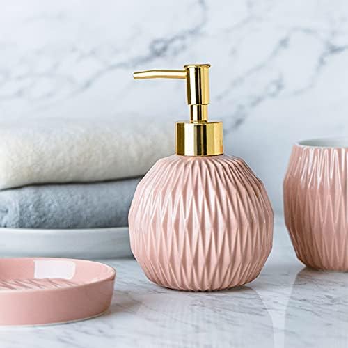 Banyo Mutfak için Pompalı HUİJİE Seramik Sabunluk-Eşkenar Dörtgen Doku Losyon Şişesi, Yuvarlak Taşınabilir Şampuan