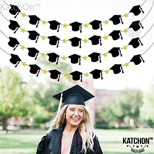 KatchOn, Keçe Siyah Mezuniyet Şapkası Garland - 4 Dize / Mezuniyet Çelenk, Siyah ve Altın Mezuniyet Süslemeleri /