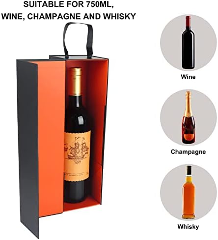 RYDDOY 5 Paket Şarap Hediye Kutusu, 12.8x3.7x3.7 İnç Turuncu şarap şişesi kollu kutular Likör ve Şampanya için Manyetik