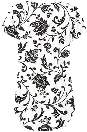 WPOUMV Kısa Kollu Tunik Üstleri Kadınlar için Çiçek Baskı Ekip Boyun Henley Gömlek Casual Gevşek Fit Gizlemek Göbek