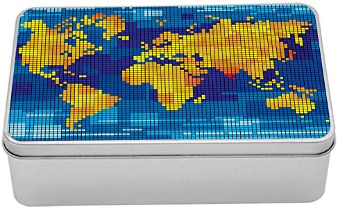 Ambesonne Dijital Teneke Kutu, Geometrik Kare Modern Dünya Baskı Küresel Evren Sanat Resmi, Kapaklı Taşınabilir Dikdörtgen