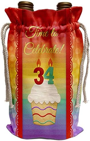3dRose Beverly Turner Doğum Günü Davetiyesi Tasarımı-Cupcake, Sayı Mumları, Zaman, 34 Yaş Davetiyesini Kutlayın-Şarap