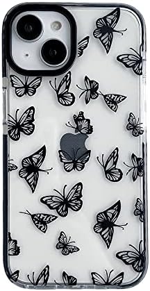 Lxsceto Siyah Kelebek Trendy Sevimli Temizle Telefon iPhone için kılıf 13 6.1 inç Dahili Tampon Darbeye Dayanıklı