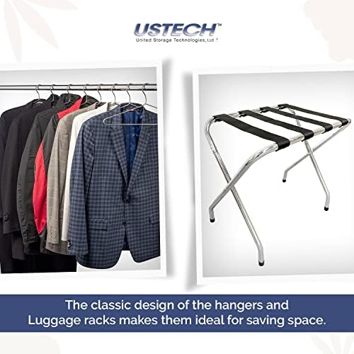 USTECH Combo-Gömlek/Pantolon/Kapüşonlular için Elit Otel Tarzı, Standart Şekilli Çelik Askı Seti (12'li Set) ve Bavul/Evrak
