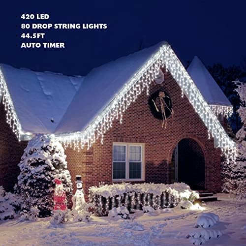 MAOYUE 34 ft 420 LED noel süsleri 8 mod 80 damla açık noel süsleri zamanlayıcı ile saçağı ışıkları Noel ışıkları dış