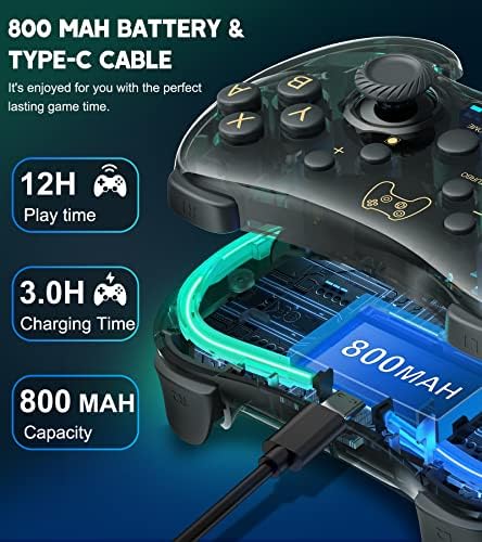 Nintendo Switch/Lite/OLED Controller ile Uyumlu Switch Controller, RGB Solunum LED'li Switch Pro Controller, Switch