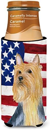 Caroline's Treasures SS4250MUK ABD İpeksi Terrier ile Amerikan Bayrağı İnce kutular için Ultra Hugger, Can Soğutucu