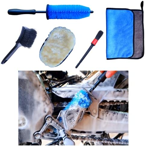 Motosiklet Temizleme Fırçası Seti 5'li Paket, Kolay Ulaşılabilen Fırça, Yün Yıkama Eldiveni, Sert Lastik Fırçası,