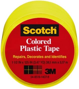 Scotch Renkli Plastik Bant, 1,5 inç x 125 inç, Sarı, 191YL, 6 Rulo