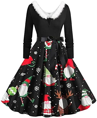 Bayanlar Dalma Yaka Spandex Tatil Noel Elbiseler Kollu Victoria Rönesans Köylü Patchwork Steampunk