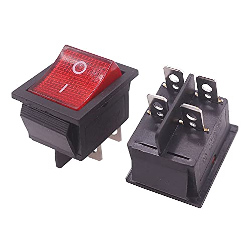 2 Adet Kırmızı Düğme Rocker Anahtarı 4 Fiş 30 ×25 × 27mm 15A / 16A 250v / 20A 125V AC Elektrik Ekipmanları Anahtarları