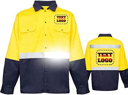 Yüksek Görünürlük Yansıtıcı Güvenlik İş Gömlekleri Özel Logo Metin Uzun Kollu Endüstriyel Erkek Gömlek