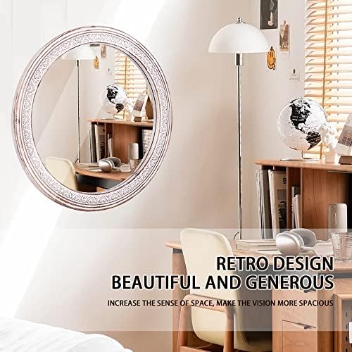 Yuvarlak banyo aynası Dekoratif Aynalar-24 inç Asılı Ayna Ahşap Çerçeveli Daire Ayna Duvar Dekoru, Çiftlik Evi Duvara