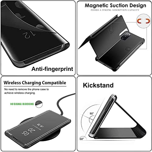 Samsung Galaxy A03S ile uyumlu Kılıf Kapak Deri Kapak Temizle S-Görünüm Ayna Darbeye Kapak Kickstand ile Anti-Scratch
