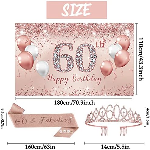 Trgowaul 60th Doğum Günü Süslemeleri Kadınlar için, Gül Altın Mutlu 60th Doğum Günü Afiş , 60 & Muhteşem Kanat ve