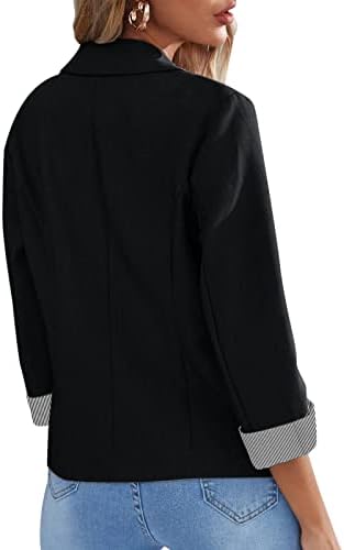 Kadın V Boyun Omuz Pedleri Takım Elbise Yaka Yan Cepler 3/4 Kollu Rahat Küçük Blazer Ceket %100 Yün Ceket Kadın