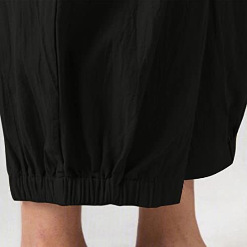 Bozanlı Bayan Yaz kapri pantolonlar Elastik Bel Pamuk Keten Yoga Kırpılmış Pantolon Pantolon