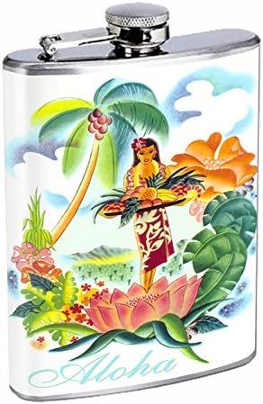 Mükemmellik Tarzı Paslanmaz Çelik Flask Vintage Hawaiian Sanat Tasarım 005 8 oz
