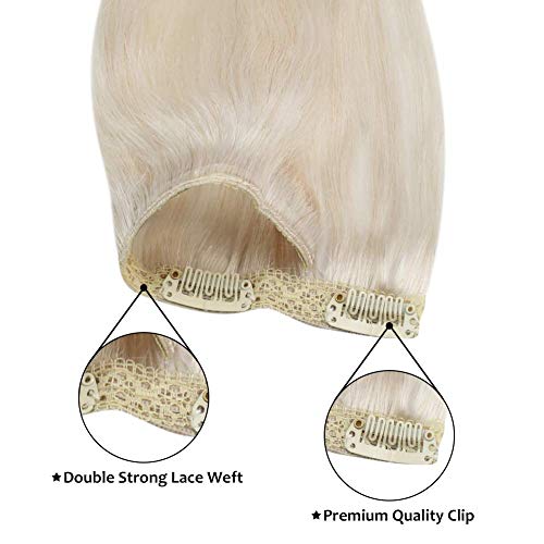 Moresoo Paket Klip + Dikmek insan saçı postiş 16 İnç Çift örgülü saç Uzantıları Renk 60A Beyaz Sarışın (120g+100g)