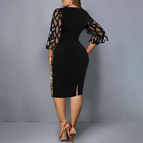 Artı Boyutu Kokteyl Elbiseleri Kadınlar için Moda Pullu Glitter evaze elbise Kısa Kollu Sıkı Bodycon Elbise