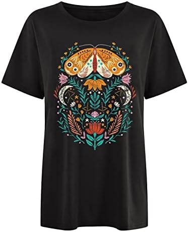 Kaniem T-Shirt Kadınlar için Grafik Tees Bayan Büyük pamuklu yuvarlak boyun Baskılı Gevşek Üst T Shirt Uzun T Shirt