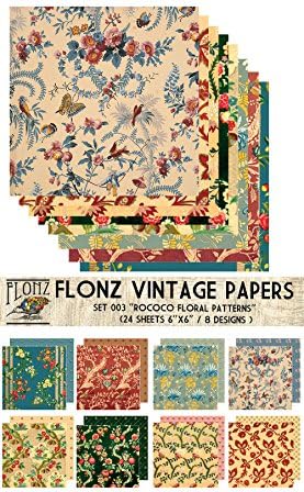 Kağıt Paketi (24sh 6x 6) Rokoko Barok Çiçek Desenleri FLONZ Vintage Kağıt Scrapbooking ve El Sanatları için