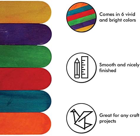 Renkli Jumbo Zanaat Çubukları, Ahşap Zanaat Çubukları 6 inç (100'lü Paket)