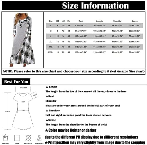 NOKMOPO Artı Boyutu Resmi Elbiseler Kadınlar ıçin Moda Ekose Dikiş Düğme Cepler Boyun Uzun Kollu Elbise