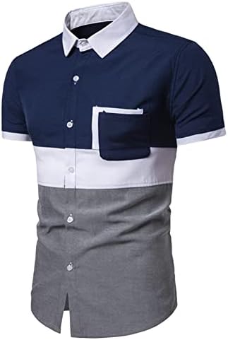 Büyük boy T Shirt Erkekler için Erkekler Rahat Gömlek Bluzlar Kısa Kollu Yatak Açma Yaka Patchwork Gömlek Casual Gevşek