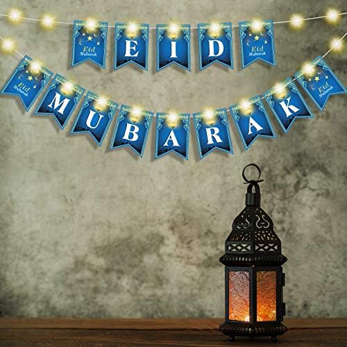 Eid Mubarak kağıt afiş Led peri dize ışık ile Eid Mubarak Bunting Banner 3 titreme modu, Müslüman ramazan parti malzemeleri