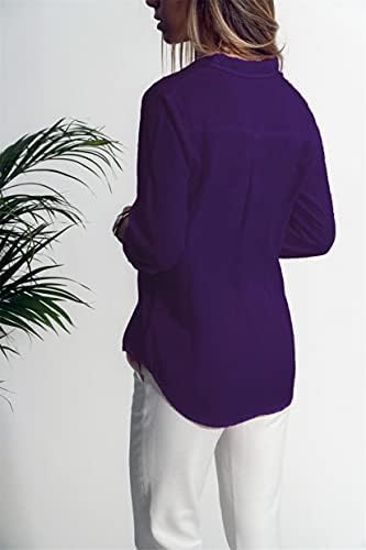 Andongnywell kadın Casual Yaka Uzun Kollu Gömlek Cep Gömlek giyim Yaz Renkli Büyük Boy Bluz
