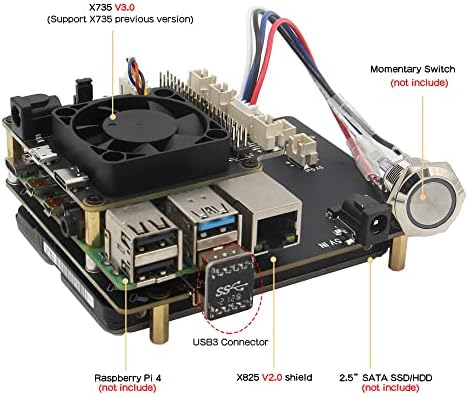 Geekworm Ahududu Pi 4 SATA Depolama, X825 V2. 0 2.5 inç SATA HDD / SSD genişletme kartı UASP Destekli Ahududu Pi 4