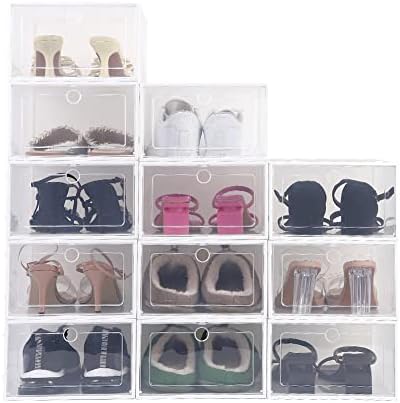 DSstyles Ayakkabı Organizatörü, 12 Paket Ayakkabı Saklama Kutusu, Şeffaf Plastik İstiflenebilir Spor Ayakkabı Saklama,