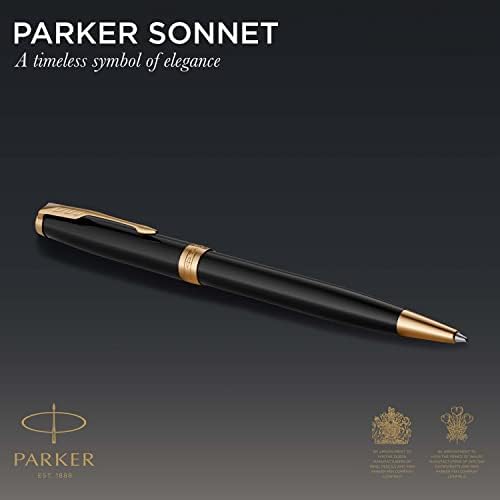 Parker Sonnet Duo Hediye Seti Tükenmez Kalem ve dolma kalem (18K Altın uçlu) / Altın Süslemeli Parlak Siyah | Siyah