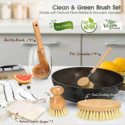 Masthome Doğal Mutfak Temizleme Fırçası Seti,Bulaşık Şişesi Mutfak Eşyaları için Lif Kabağı Temizleme Bezleri Seti