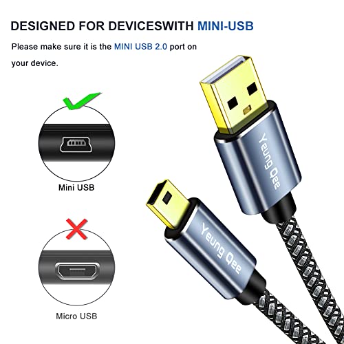 Yeung Qee Mini USB Kablosu Örgülü USB 2.0 Tip A'dan Mini B'ye Kablo Örgülü Şarj Kablosu PS3 Denetleyicisi, MP3/4 Oynatıcı,PDA,