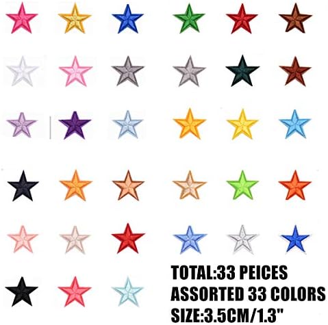 MSCFTFB 33 Adet Çeşitli Renkler Küçük 5 Yıldız Demir on Yamalar Dikmek İşlemeli Yamalar Aplikler Bezemeler Giyim Ceketler