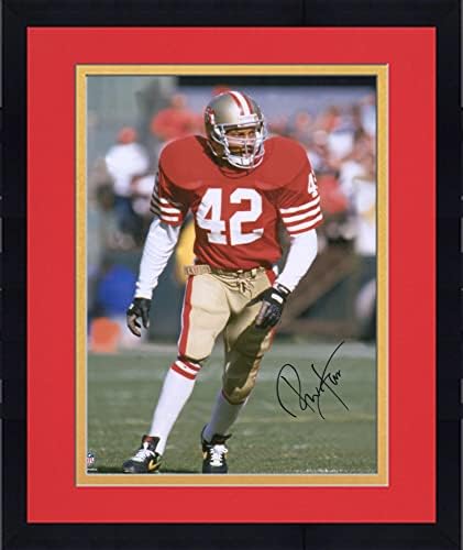 Çerçeveli Ronnie Lott San Francisco 49ers İmzalı 16 x 20 Kırmızı Koşu Fotoğrafı - İmzalı NFL Fotoğrafları