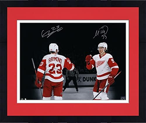 Çerçeveli Moritz Seider & Lucas Raymond Detroit Red Wings İmzalı 16 x 20 Hedef Kutlama Spot Işığı Fotoğrafı-İmzalı