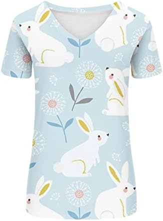 Kadın Kısa Kollu Bluzlar Çiçek Grafik Bluzlar Tişörtleri Ekip V Boyun Spandex Paskalya Kawaii Hayvan Tavşan Bluzlar