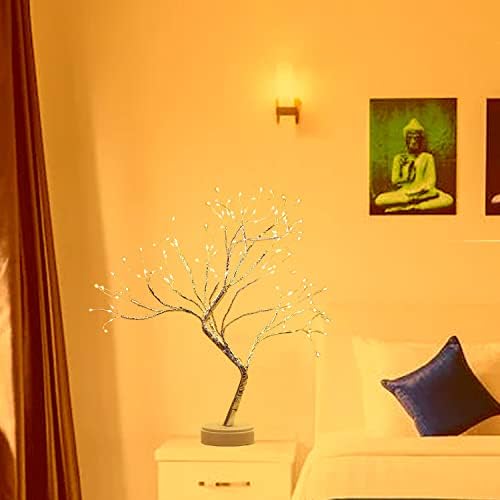 VGE masa Noel ağacı ışık, 20 inç 108 LED DIY yapay ağaç lamba,pil/USB kumandalı bakır tel dize ışıkları Bonsai yatak