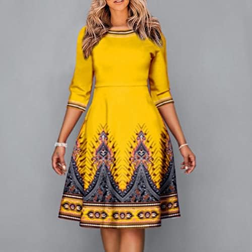 ADSSDQ Bayan Bahar Dressestea Uzunluğu Elbiseler Kadınlar için Resmi Moda Rahat Ekip Boyun Yarım Kollu Commuting Elbise