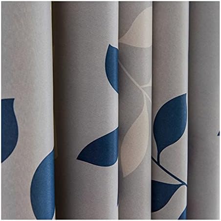 Daesar Karartma Perdeleri 2 Panel Setleri, Yatak Odası Perdeleri Kuşgözü Polyester Açık Gri Mavi Yapraklar Oturma