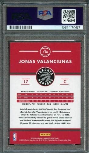 2015-16 Donruss Basketbol 110 Jonas Valanciunas İmzalı Kart OTOMATİK 10 PSA Slabbe-Basketbol İmzalı Kartlar