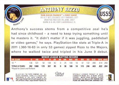 2011 Topps Güncelleme Beyzbol US55 Anthony Rizzo Çaylak Kartı