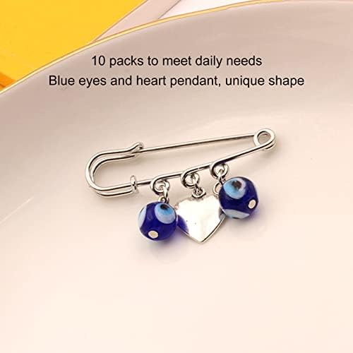 10 adet Mavi Göz Broş Pins, Nazar Broş Pins Gümüş Kalp Emniyet Pimleri Aşk Emniyet Pimleri Broş Pins Seti Kadınlar