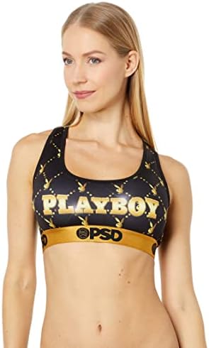 PSD x Playboy Monogram Lüks Siyah / Altın Kadın Spor Sutyeni 4224T1007